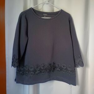 Talbots Womens Boxy Sweatshirt Size XL Petite Black Metallic Lace Trim Fleece